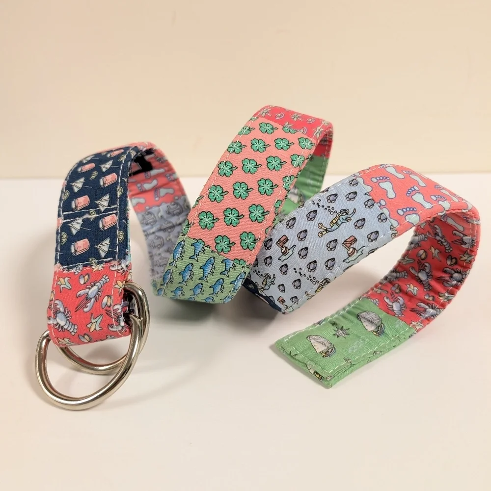 Vineyard Vines Patchwork Nautical D-Ring Belt Lobster Sailboat Cotton Size S